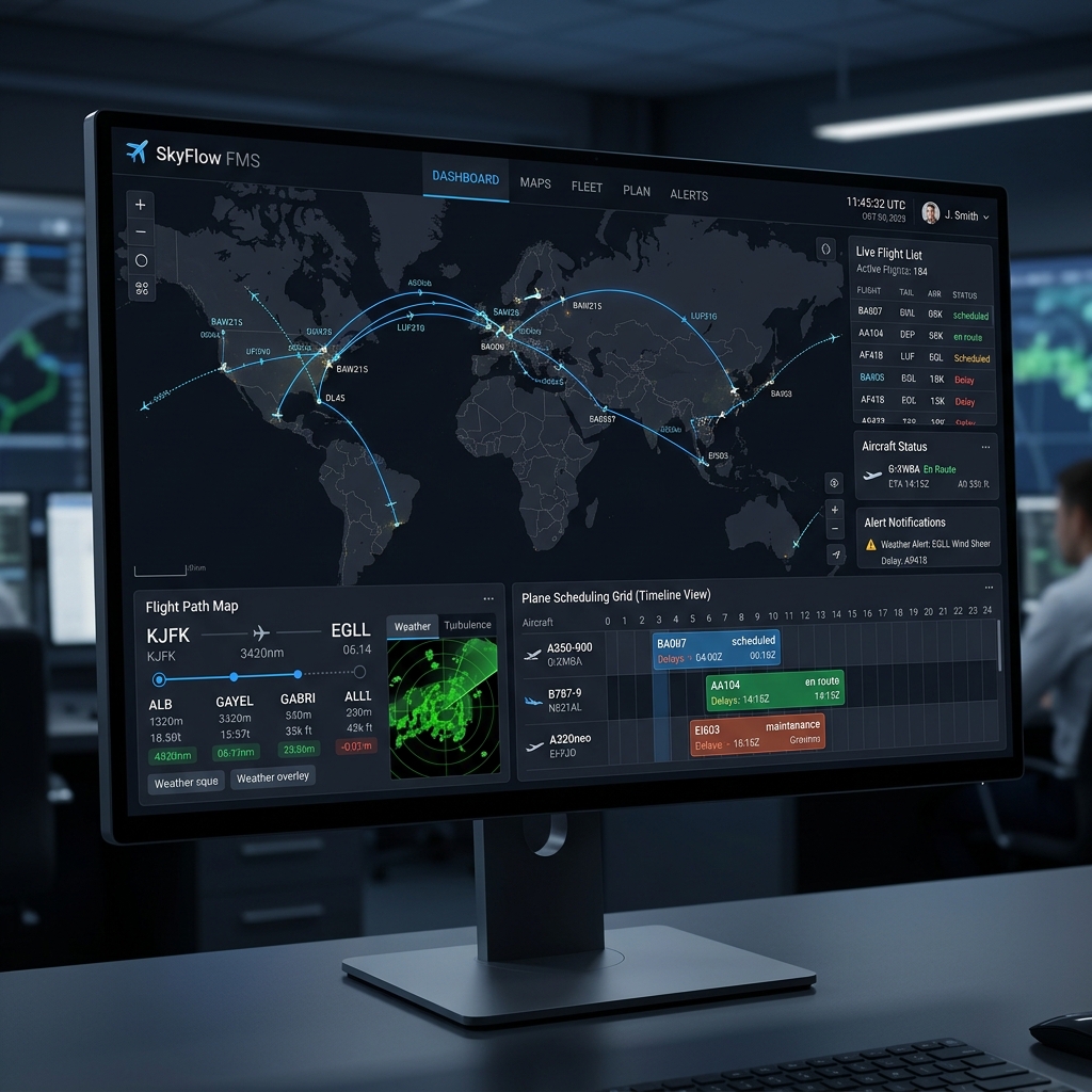 Aviation Flight Management system grid and airplane graphic